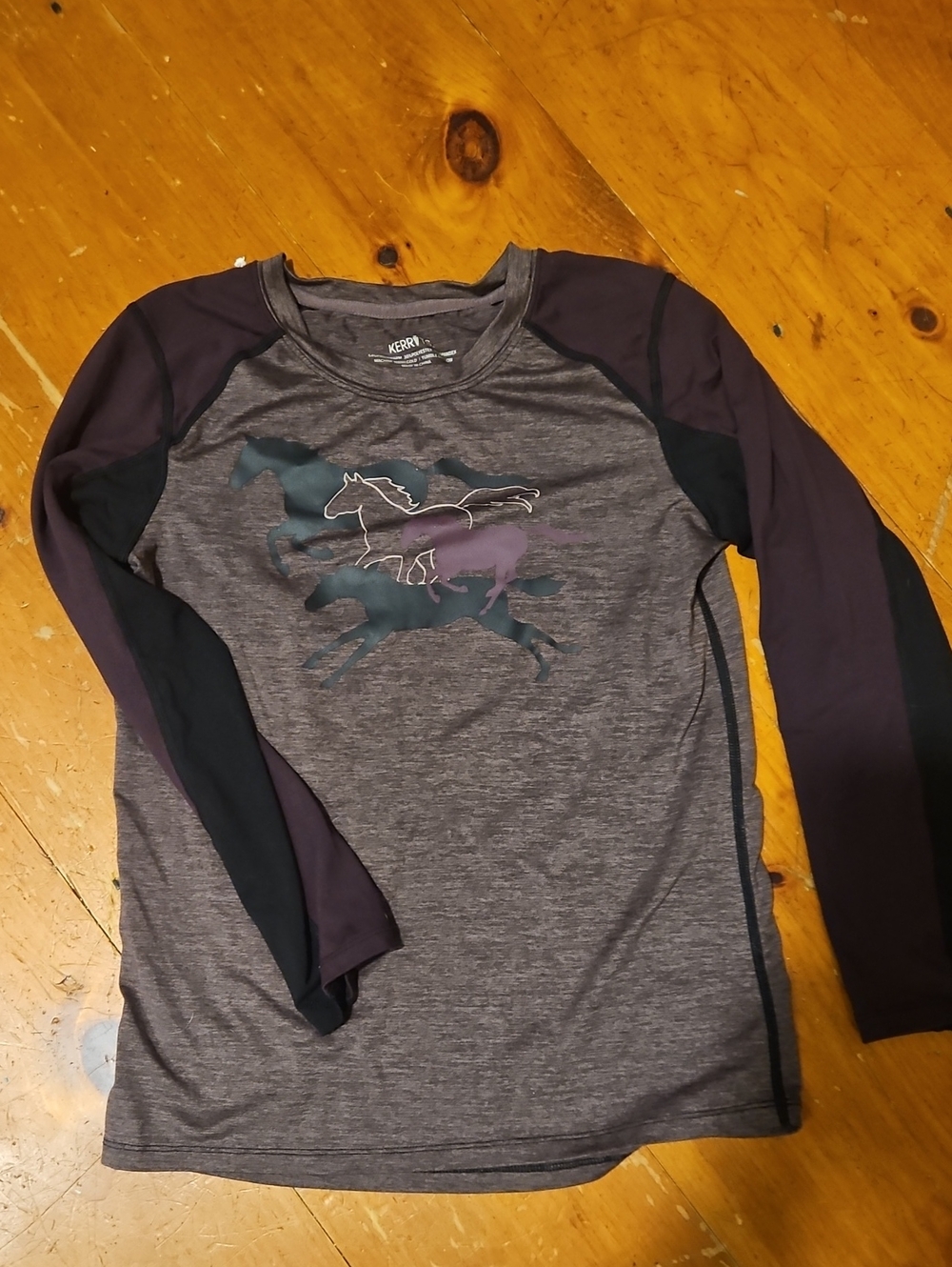 Kerrits Gray Long Sleeve Top with Purple & Navy Horse Graphic